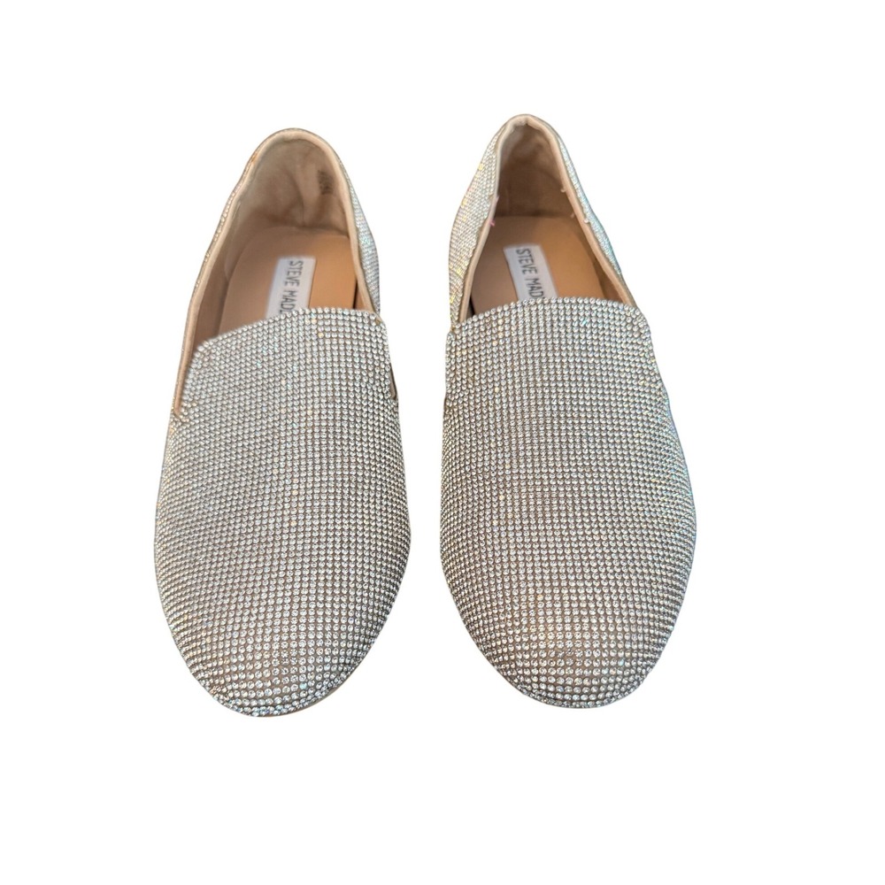 Steve Madden Rhinestone Loafers Silver Crystal Embellished Flats Womens 7.5